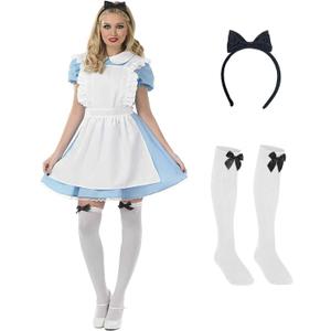 fun shack Alice Costume for Women, Adult Wonderland Dress, Classic Alice Outfit, Fairy Tale Costume for Parties (Large)