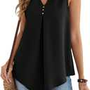 SHENHE Women's Tank Tops V Neck Sleeveless Tunic Top Loose Fit Dressy Flowy Work Blouse (Black, L)