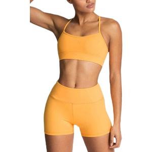 IMEKIS Women's Workout Sets 2 Piece Yoga Outfit High Waisted Biker Shorts Leggings Sports Bra Gym Fitness Clothes Tracksuit (# Yellow)