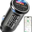 GPS Tracker for Vehicles, Tracking Devices for Cars Hidden, Undetectable GPS Tracker for Car with High-Speed 65W Dual Port USB-C Car Charger No Monthly Fee No SIM Card Required, Tracker for iOS Only