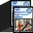 NUITPY 25 Pack Magnetic Sign Holder, 8.5in x 11in Self Adhesive Wall Mount Magnetic Document Holder, Magnetism Border Sign Holder with Transparent PVC Front Cover
