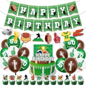 Football Party Decorations,Complete Football Birthday Party Decorations Kit with Banner, Hanging Swirls, Balloons & Cake Toppers,Football Party Supplies for Boys, Sports Birthday Party Decor