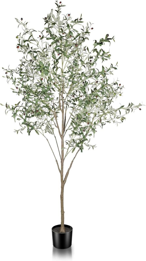 Faux Olive Tree 8ft (96") - Fake Large Olive Trees Indoor with Artificial Olive Branches and Lifelike Fruits - 8 Feet Artificial Olive Tree with Planter for Home Office Decor