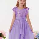 GRACE KARIN Girls Sequin Party Dress Birthday Prom Formal Fancy Midi Dress, Purple, 12Y (Purple)