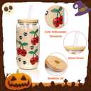 Halloween Cups 4 Pcs, 18 oz Skull Glass Cups with Lids and Straws Ghost Mug Glass Tumbler Mason Jar Iced Coffee Can, Spooky Gifts Boo Basket Stuffers Drinking Glasses Halloween Decorations