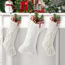 Soulchen 3 Pcs Dog Christmas Stockings Bulk 18 Inches Large Cable Knitted Hanging Christmas Stocking 15 Inch Bone Xmas Stocking for Family Xmas Tree, Fireplace for Dogs Pets (Lvory)