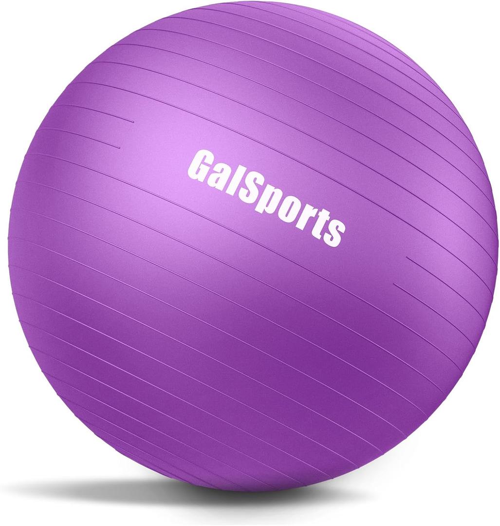 GalSports Anti-Burst Slip Resistant Stability Ball - Swiss Ball for Home Gym & Physical Therapy (L(26ines/65cm/With Pump), Purple)