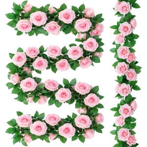 Suncalla 30 Pack 246ft Rose Garland Artificial Rose Flowers Vine with Green Leaves Hanging Fake Floral Garland Vine for Wedding Birthday Wall Garden Table Centerpiece Room Arch Decor(Pink Color)