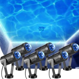 6 Pcs Water Effect Projector Light Christmas LED Ocean Wave Projector Water Wave Effect Night Light 360 Degree Rotating Room Lamp Lighting for Bedroom Under Sea Wedding Party Decoration (Blue)