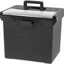 IRIS USA File Box with Lid File Organizer for Letter File w/ Organizer-Lid, Plastic Mobile Filing Organizer, Water Resistant Document Box, Portable File Box with Handle, Secure Buckle, Lockable, Black