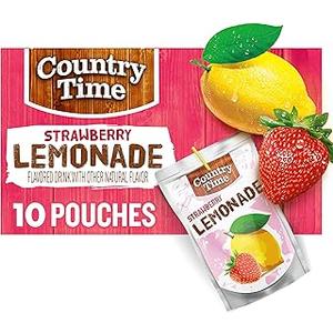 Country Time Ready to Drink Flavored with Other Natural Flavor Drink, 10 Pouches, for School Lunches and On-the-Go Hydration, Strawberry Lemonade, No Artificial Colors or Flavors, 6 fl oz Set of 3 Exp. 03/11/2027