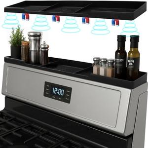 Silicone Magnetic Over the Stove Shelf for Back of Stove - Magnetic Stove Top Shelf and Over Stove Shelf, Over Oven Shelf for Top of Stove, Over the Stove Spice Rack, Includes 6 Extra Plates (Black)