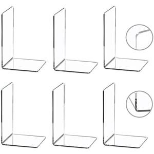 CY craft 6 Pieces/3 Pairs Bookends,Clear Acrylic Bookends for Shelves,Heavy Duty Book Ends and Desktop Organizer,Book Stopper for Books/Movies/CDs,7.3x4.8x4.8 inch