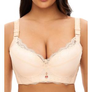 Women Super Push Up Bra Lace Underwire Soft Padding Lift Up Bra (40DD, Nude)