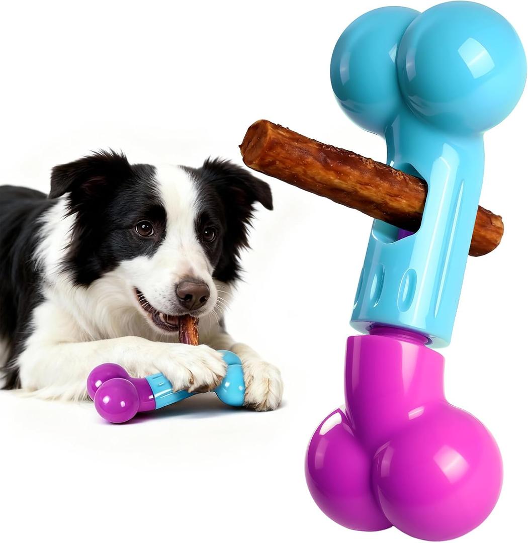 Apasiri Bully Stick Holder for Aggressive Chewers - Tough Dog Toy Prevent Choking and Free Up Your Hands, Bacon Flavored Nylon Chew Toy for Medium & Large Dogs to Keep Them Busy, Gift for Dogs, Pink