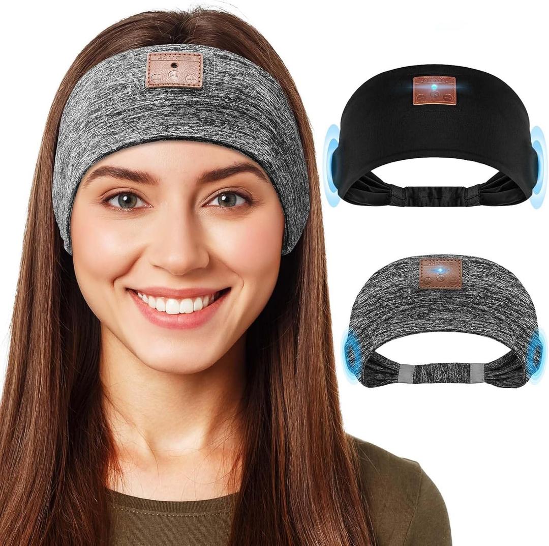 Mixiba 2-Pack Sleeping Headphones, Headband Headphones with Ultra-Thin HD Stereo Speaker, Bluetooth Headband for Sports, Workouts, Insomnia, Yoga, Air Travel, Meditation - Black&Grey