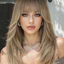 AISI HAIR Beginner Friendly Wigs Platinum Blonde Wig with Bangs for Women, Middle Length Natural Layered Straight Wig for Daily Party
