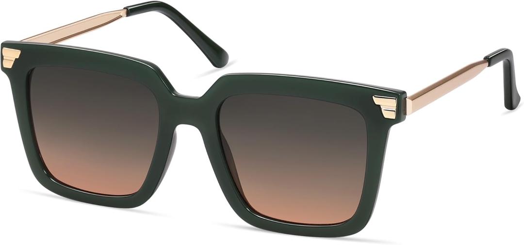SOJOS Retro Oversized Square Sunglasses for Women Trendy Vintage Shades Classic Big Sun Glasses UV400 SJ2216A (Olive/Gradient Green to Pink)