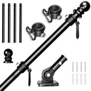 ZHULI 5 FT Flag Pole Kit, Flag Pole for Outside House with 360 Rotating Flag Pole Rings Clip, Stainless Steel Flagpole with Multi-Position Flag Pole Holder, for Outdoor Porch Residential (Black)
