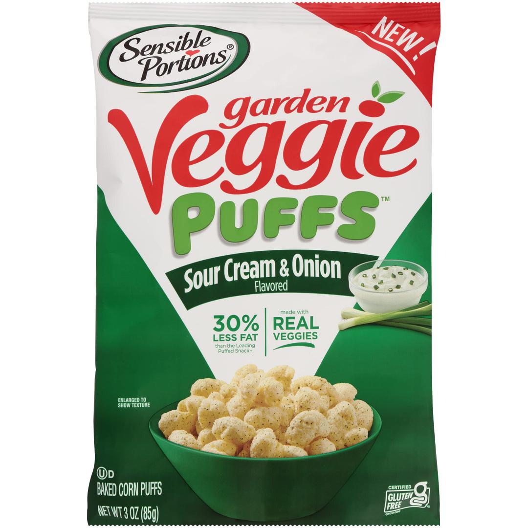 Sensible Portions Garden Veggie Sour Cream & Onion Flavored Baked Corn Puffs, 3 oz (Pack of 6) Best By: 05/12/26