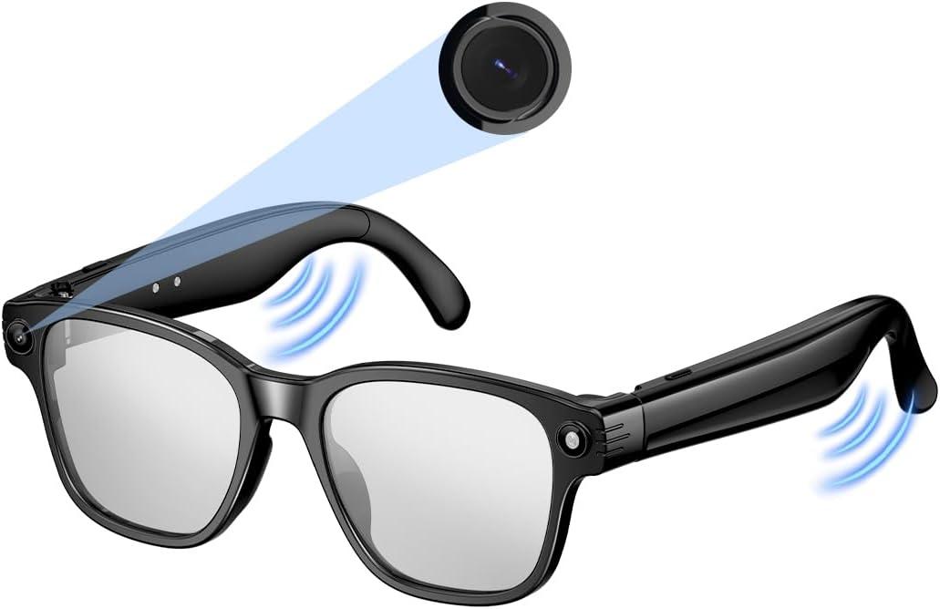 Smart Camera Glasses for Photos& Audio & Videos | 8MP HD Recording, 7H Battery, Lightweight AI Camera Glasses for Men & Women Built-in 32G Memory Card-Photochromic Lenses-Black Frame