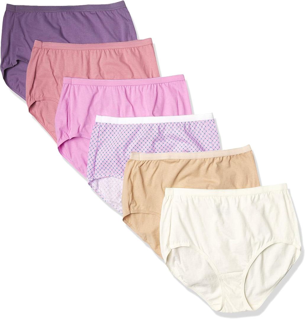 Hanes Women's Just My Size High-Waist Cotton Brief Underwear, High-Rise Brief, 6-Pack (Colors May Vary) (12, Solid/Print Mix)