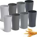 13.5 Ounce Set Of 8 Unbreakable wheat straw fiber cups Drinking Reusable Stackable Cup BPA Free Water colorful Tumblers For Kitchen Dishwasher And Microwave Safe 8 Colorful Cups.