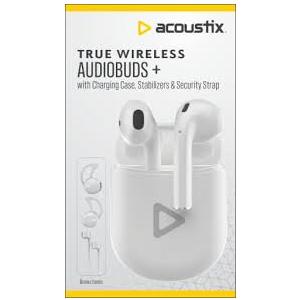 Acoustix True Wireless Audiobuds+ With Charging Case, Cord, Stabilizers & Strap, And Audio Cable