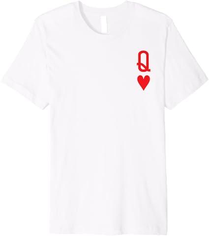 Queen of Hearts King of Hearts Couple Valentine Day Matching Premium T-Shirt (White, Medium)