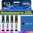LEMERO Remanufactured for 220 220XL Ink Cartridge Replacement for 220 XL 220XL T220XL for Workforce WF-2760 WF-2750 WF-2630 WF-2650 WF-2660 XP-320 XP-420 Printer, 4 Pack