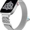 Stainless Steel Magnetic Loop Compatible with Apple Watch Band 41/40/38/49/46/45/44/42mm Women Mesh Celtic Knot Dressy Strap for iWatch Series 11/10/9/8/7/6/5/4/3/2/1/SE & Ultra(1/2/3), Silver/Black