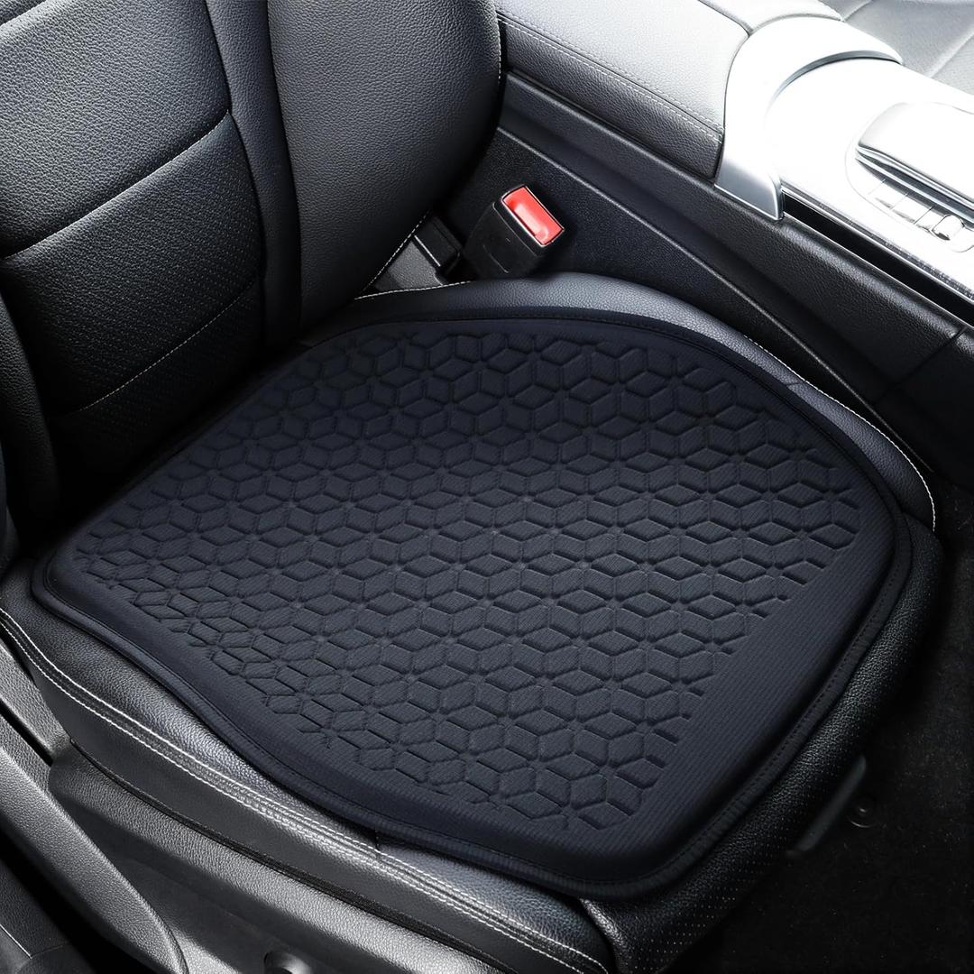 Thin Gel Seat Cushion for Car Seat, Office Chair, Wheelchair, Golf Cart - Non-Slip Car Seat Cushions with 0.7 Inch Gel - Sciatica & Coccyx Pain Relief (Fabric, Black)