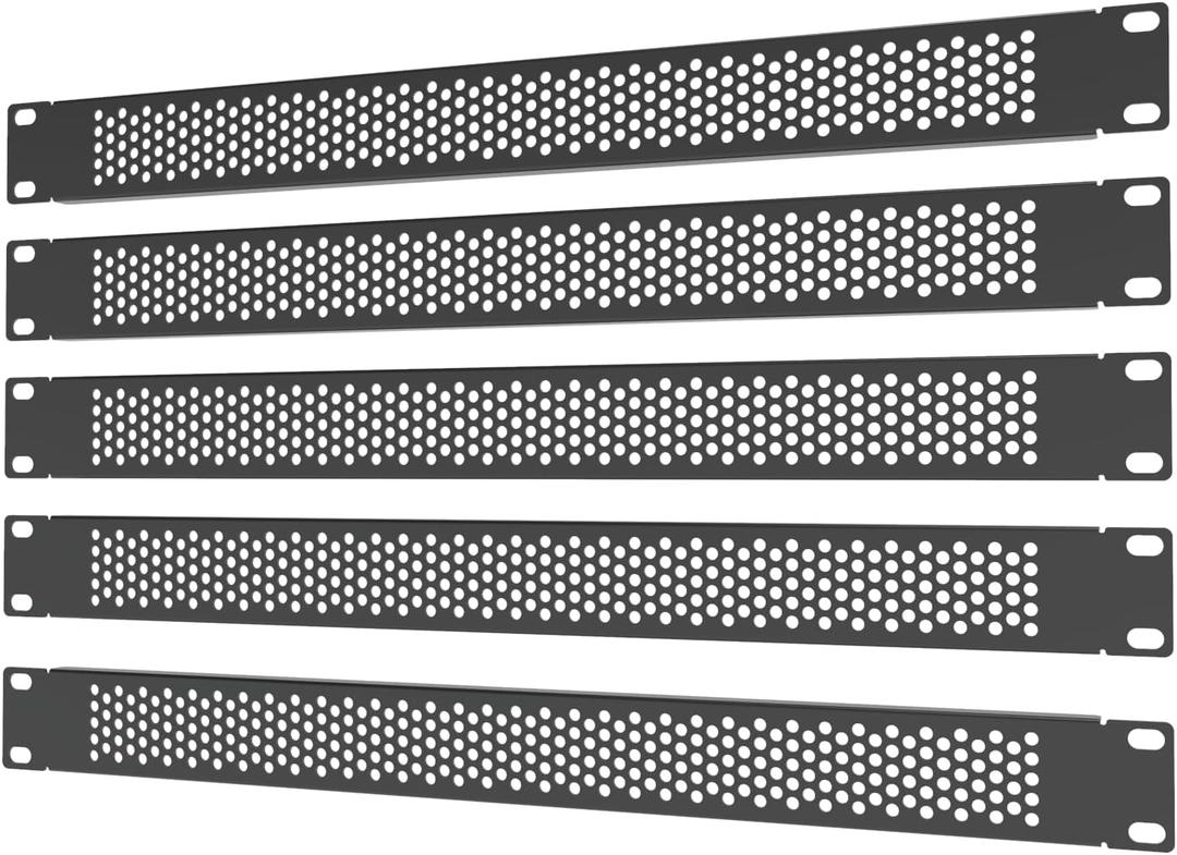 5 Pack 1U Venting Blank Panel - Steel Blank Rack Mount Panel Spacer for 19in Server Rack Cabinet or Enclosure, Black (1UVBP5PC), 1.73 inches x 19 inches x 0.39 inches