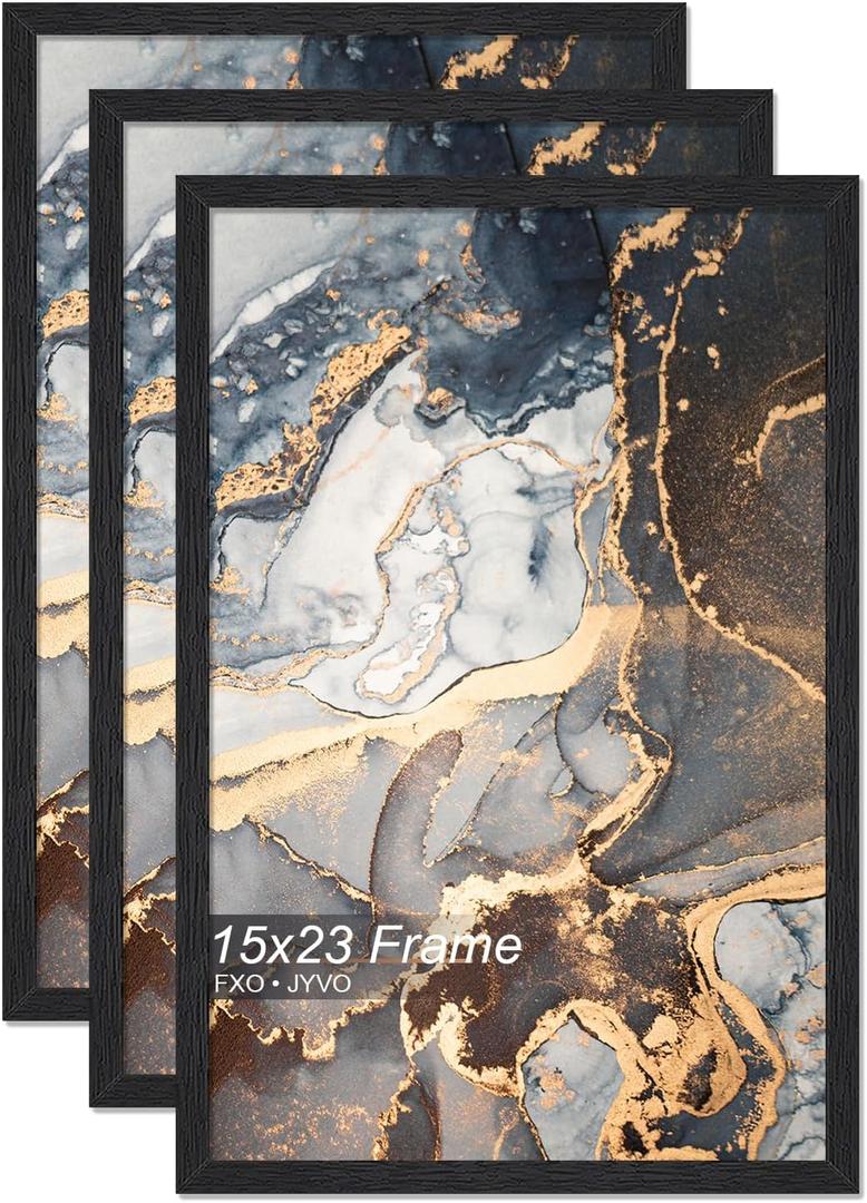 Fxojyvo Engineered Wood 15x23 Picture Frame Set of 3, Black Frame for 15 x 23 Inch Picture Poster Photo, Light Weight 15 by 23 Frame with Wood-grain for Wall - 3 Pack/Black/15 x23