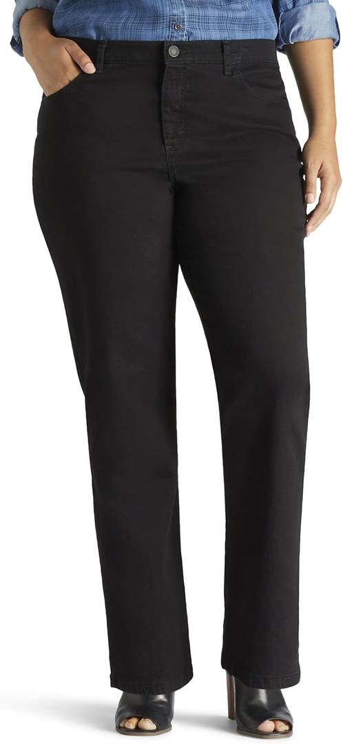Lee Womens Plus Size Instantly Slims Classic Relaxed Fit Monroe Straight Leg Jean (18 Plus Petite, Black)