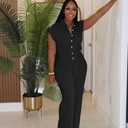 Jumpsuits for Women Sexy Button Up One Piece Jumpsuit Casual Wide Leg Pants Rompers Summer Jumpsuits Club Outfits (Black, M)