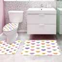 MEHOFOND 4pcs Valentines Shower Curtain Set Colorful Conversation Hearts Shower Curtain Sets for Valentine Heart Candy Bathroom Decor Curtains with Non-Slip Rugs Toilet Lid Cover and Bath Mat