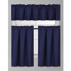 Fancy Collection 3 Pieces Faux Silk Blackout Kitchen Curtain Set Tier Curtains and Valance Set Solid Navy Blue Window Set Thermal Backing Drapes Assorted Colors New