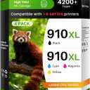 910XL Ink Cartridges Combo Pack 8015e 8025e Replacement for HP Ink 910 910XL Ink cartridges Work with OfficeJet 8015e 8025e OfficeJet Pro 8025e 8028e Printers 4 Pack(Black Cyan Magenta Yellow)