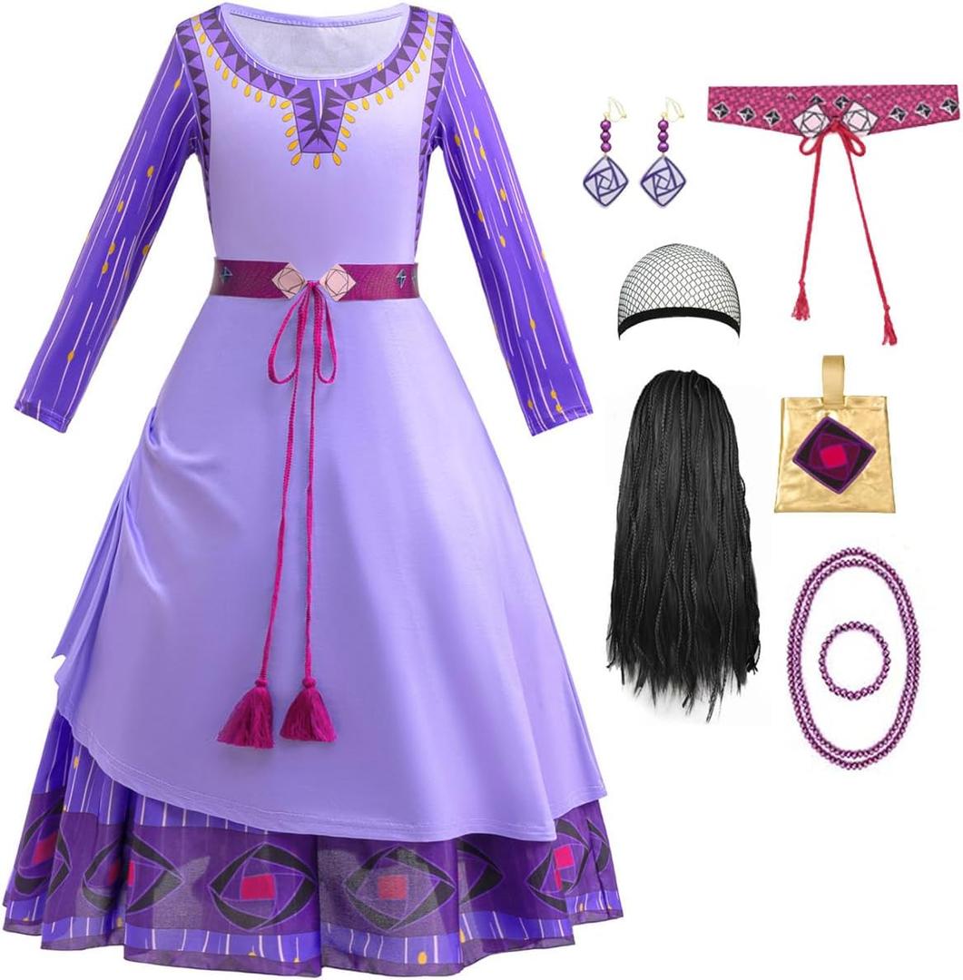 Princess Asha Costume for Girls Wish Asha Dress Up Kids Halloween Cosplay Outfits with Accessories (2-3 Years)