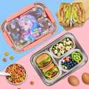 Stainless Steel Bento Lunch Box for Kids, 710ml/23.5oz BPA-Free Leak-Proof Food Containers with 3 Compartments, Back to School Students Daycare Lunches Snack Container Size for Ages 3-7