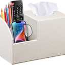 PU Leather Square Tissue Box Cover  MultiFunctional Tissue Box Holder, Tissue Box Cover with Storage,Tissue and Remote Control Holder, Cube Tissue Box Organizer Bedroom Nightstand End Table