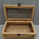 HUAXIN CRAFT H Rattan Decorative Box with Lid, Rectangular Woven with Glass for Display, Set of 2 Wicker for Decor