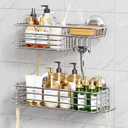TAILI Shower Caddy Suction Cup 2 Pack with Hooks and Soap Holder, Heavy Duty Shower Organizer for Bathroom, No Drilling Silver Bathroom Suction Shelves-Silver