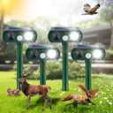 4 Pack Solar Ultrasonic Animal Repeller Outdoor Cat Repellent Deer Repellent Devices with Motion Sensor &Strobe Light,Waterproof Solar Deterrent for Squirrel,Dog,Raccoon,Skunk,Rabbit for Yard Garden