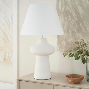 loudcrest White Ceramic Table Lamp for Bedside Table, Living Room, Dining Room, Buffet, Entryway