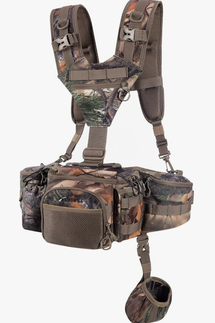 BLISSWILL Hunting Fanny Waist Pack with Harness Pouch Shoulder-Supported Waist Pack， Hunting Backpack for Bow Rifle (New Leaf Camo）