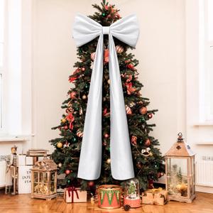 20 x 71 Inches Christmas Extra Large Velvet Bows Christmas Tree Topper Decor Giant Xmas Tree Toppers Bows for Home Wreath Wall Backdrop Birthday Wedding Party Decorations(White)