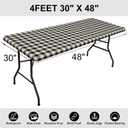 Smiry Rectangle Picnic Table Cloth, Elastic Waterproof Fitted Vinyl Tablecloths, Flannel Backed Buffalo Plaid Table Covers for Dining, Camping, Outdoor (Black and Beige, 30" x 48")