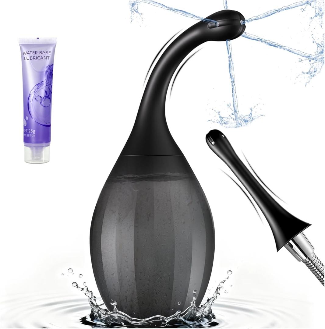 Enemas Anal Douches for Men Women - Anti Backflow Bendable Silicone Enema Bulb Kit Connectable with Shower Tube, Portable Travel Bidet Flusher Enema Douche Kit for Women Men Colon Cleanse with Lube 8.47oz